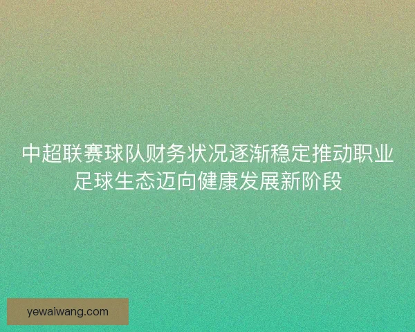 中超联赛球队财务状况逐渐稳定推动职业足球生态迈向健康发展新阶段